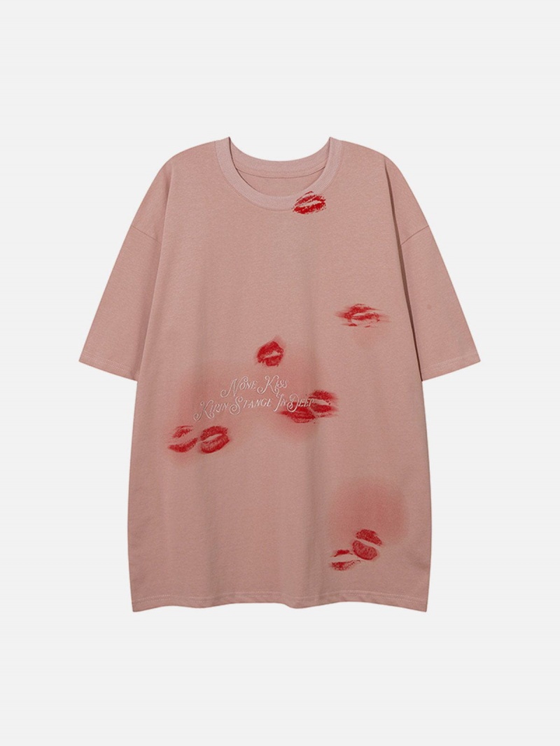 Noir  T Shirts Aelfric Eden Blow Kisses Print Embroidery Tee - XHW-0182132